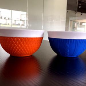 Two color bowl mold with diamond and knitting design